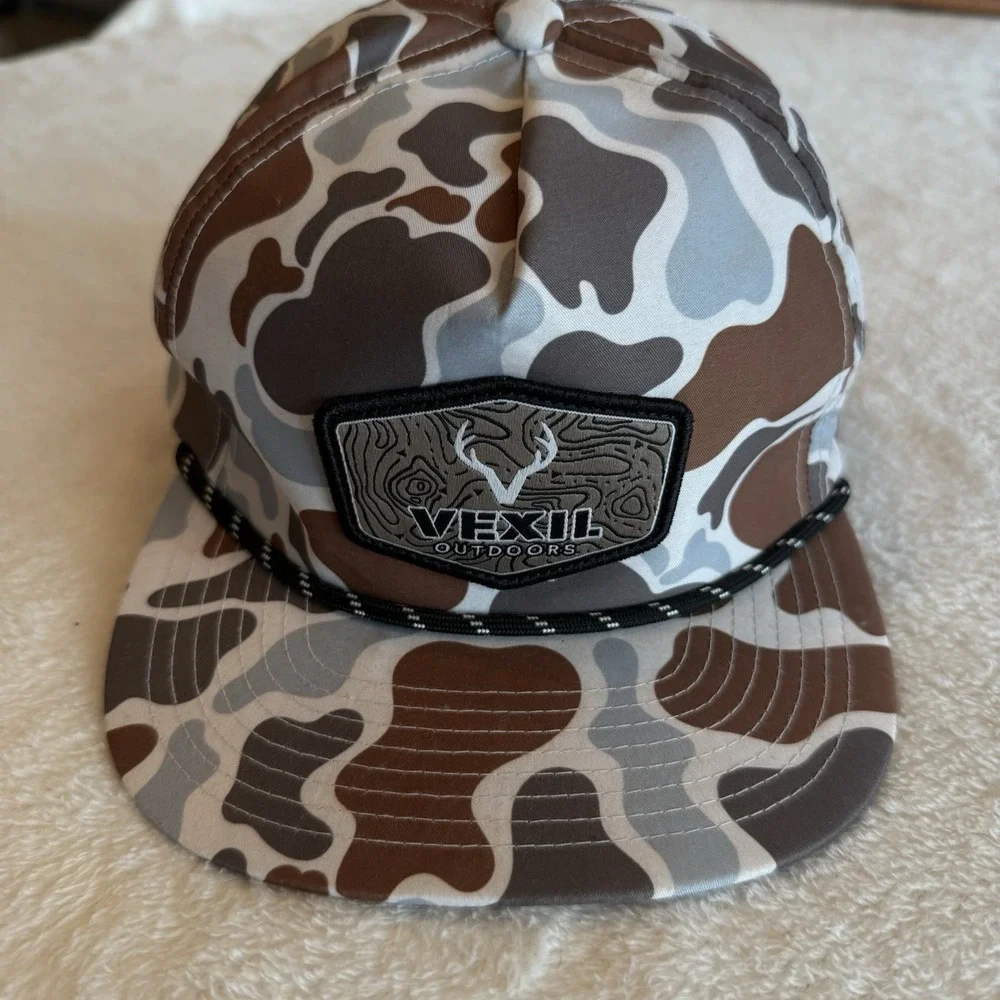Rare Vexil Camo Hat Snap Back Cap OSFA Visor Cord Patch Stitching Panel EUC